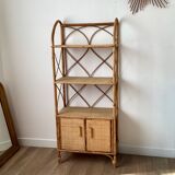 Bookcase shelf in braided wicker, bamboo and rattan