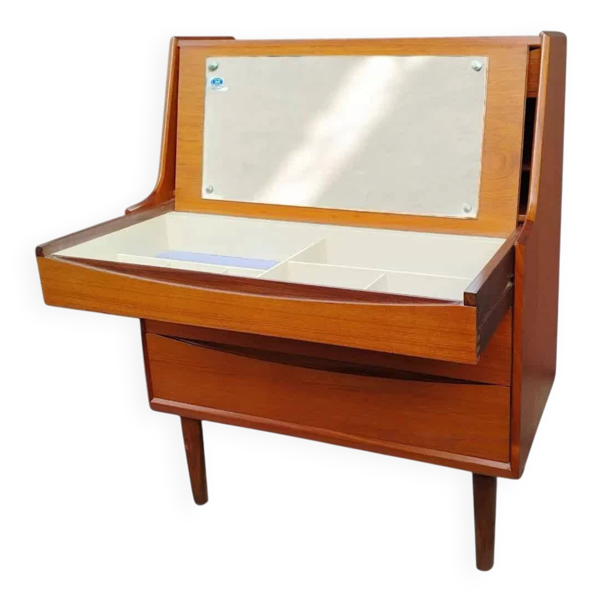 Teak secretary by A. Vodder (attributed), mirror, Denmark 1960s