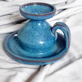 Blue stoneware candlestick signed Emile Masson