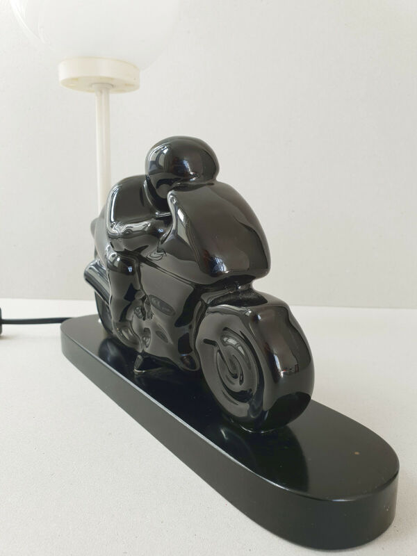 Lampe de table vintage 1980 moto en ceramique noire 80s 1980s