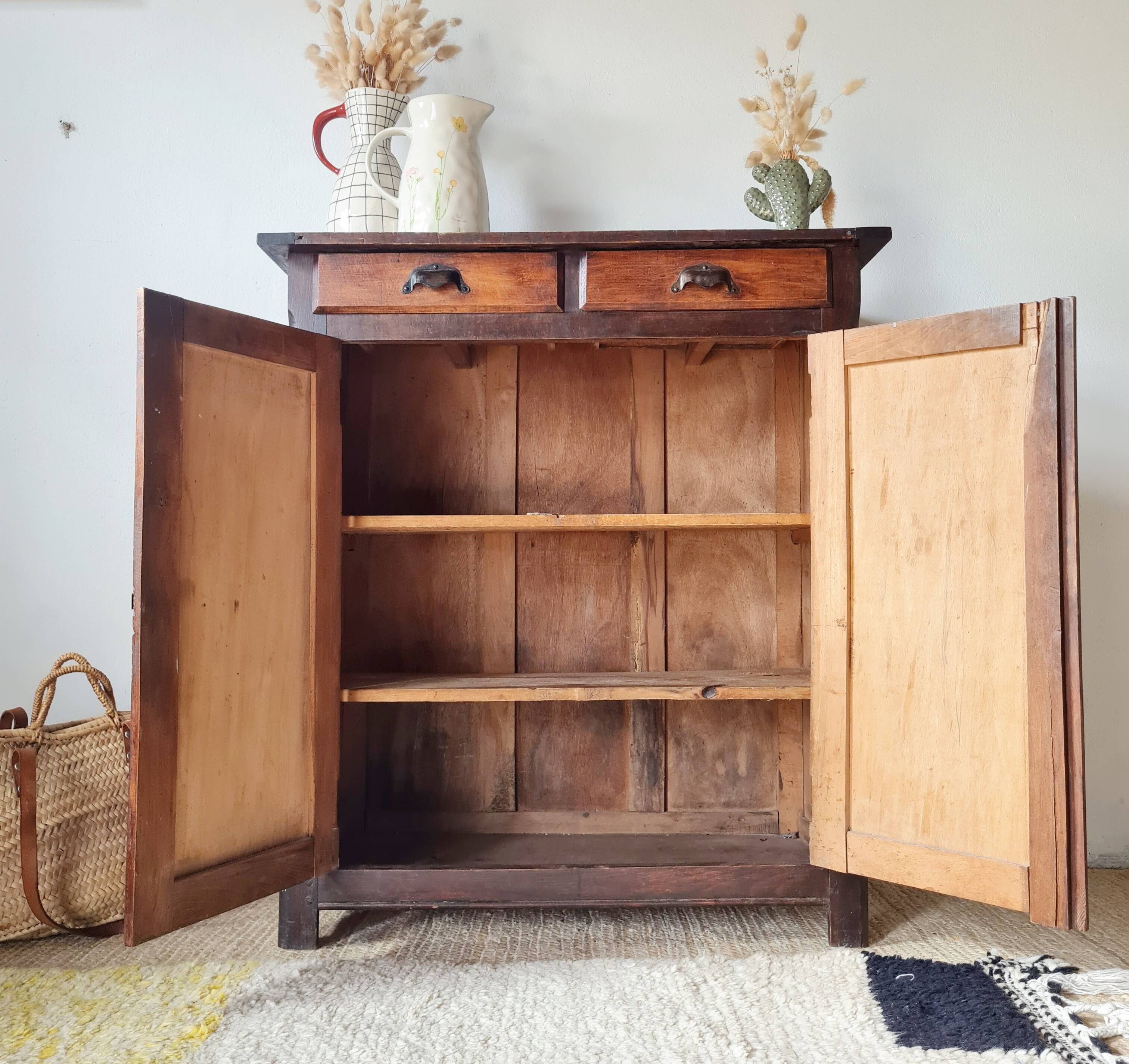 Buffet parisien bois ancien 2 portes panneautées