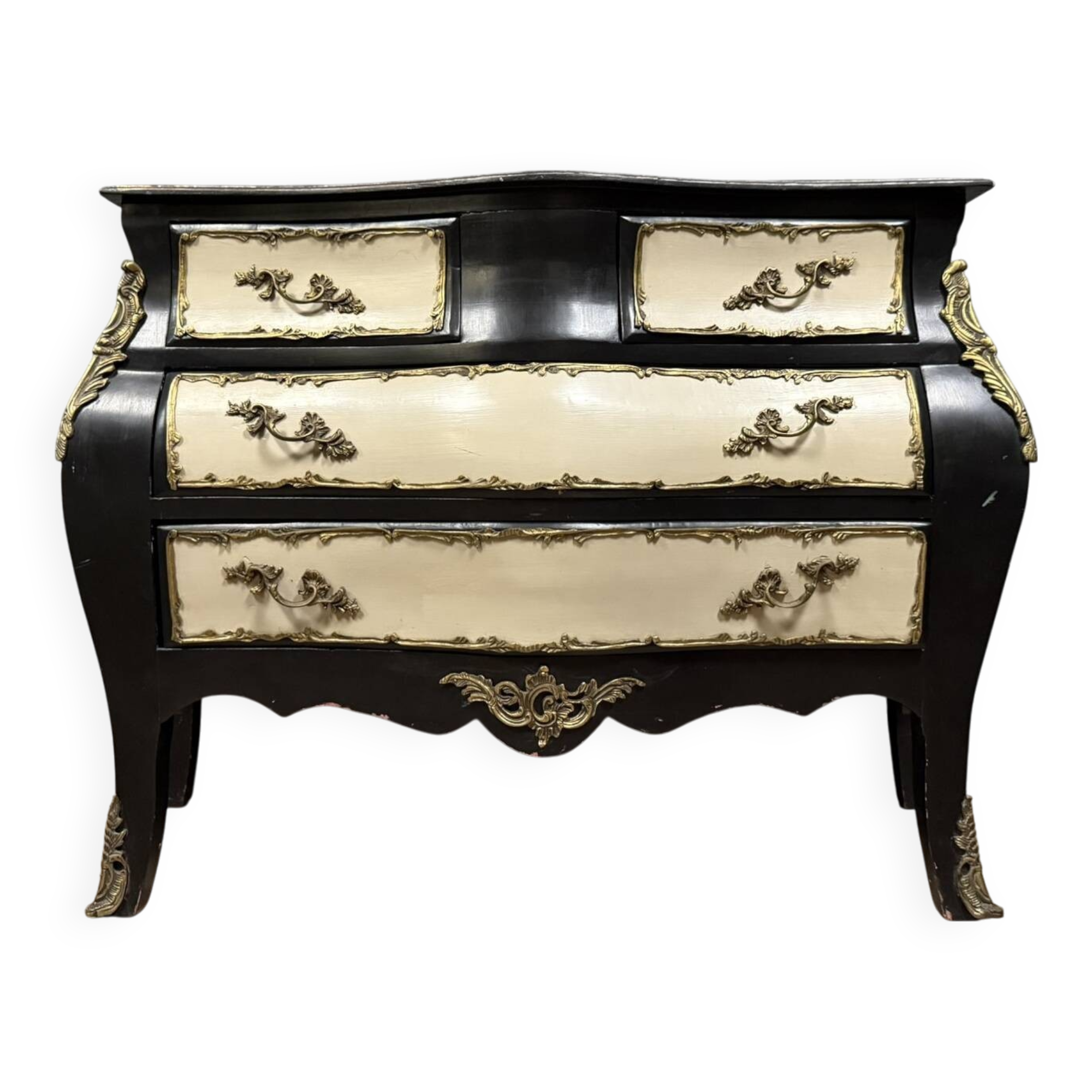 Curved Louis XV Baroque style chest of drawers in lacquered wood