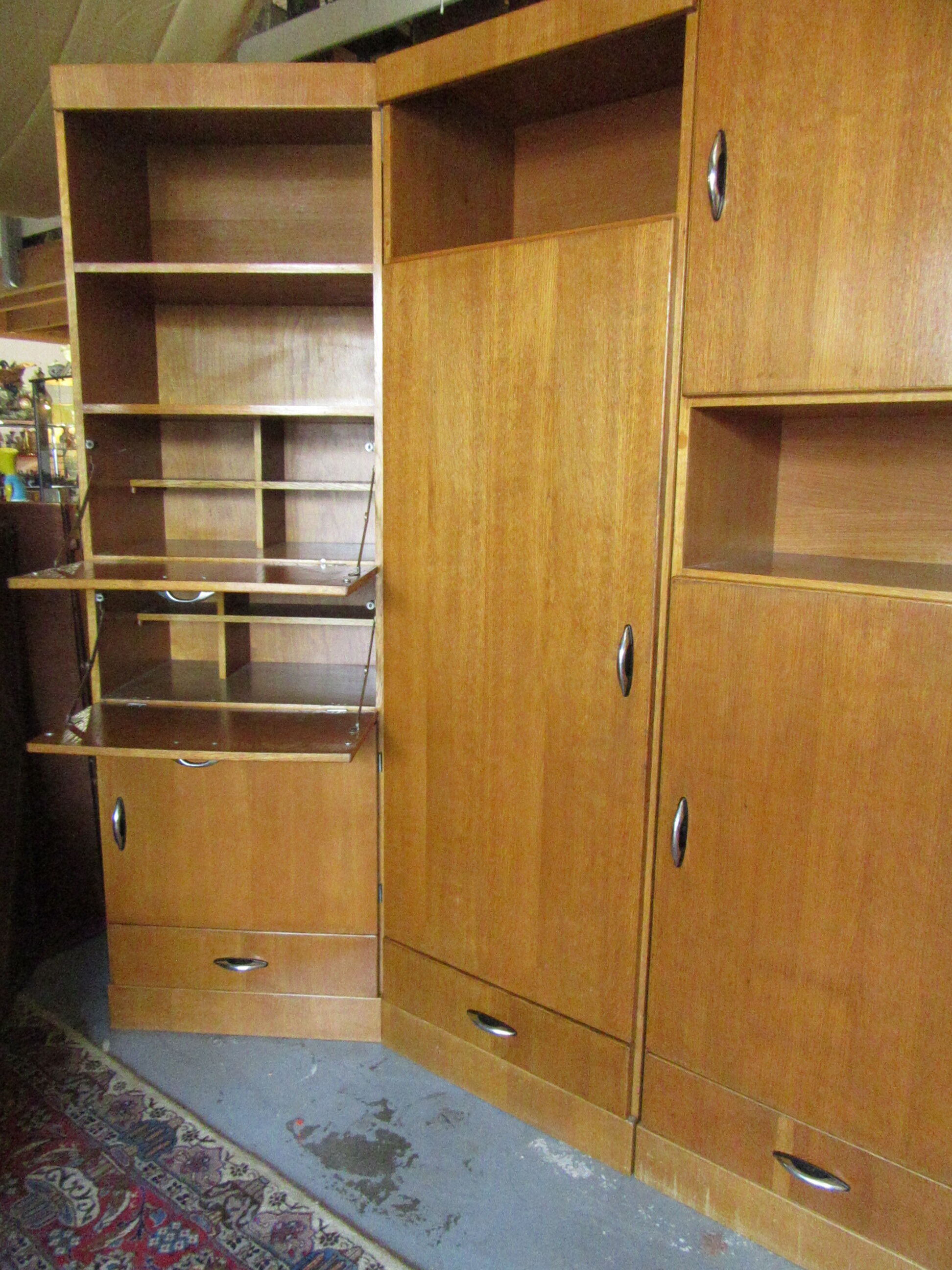 Meuble modulable de bureau ou de salon plaqué chêne des années 1960