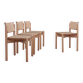 Chaises à repas vintage rustiques avec assise en paille 1970