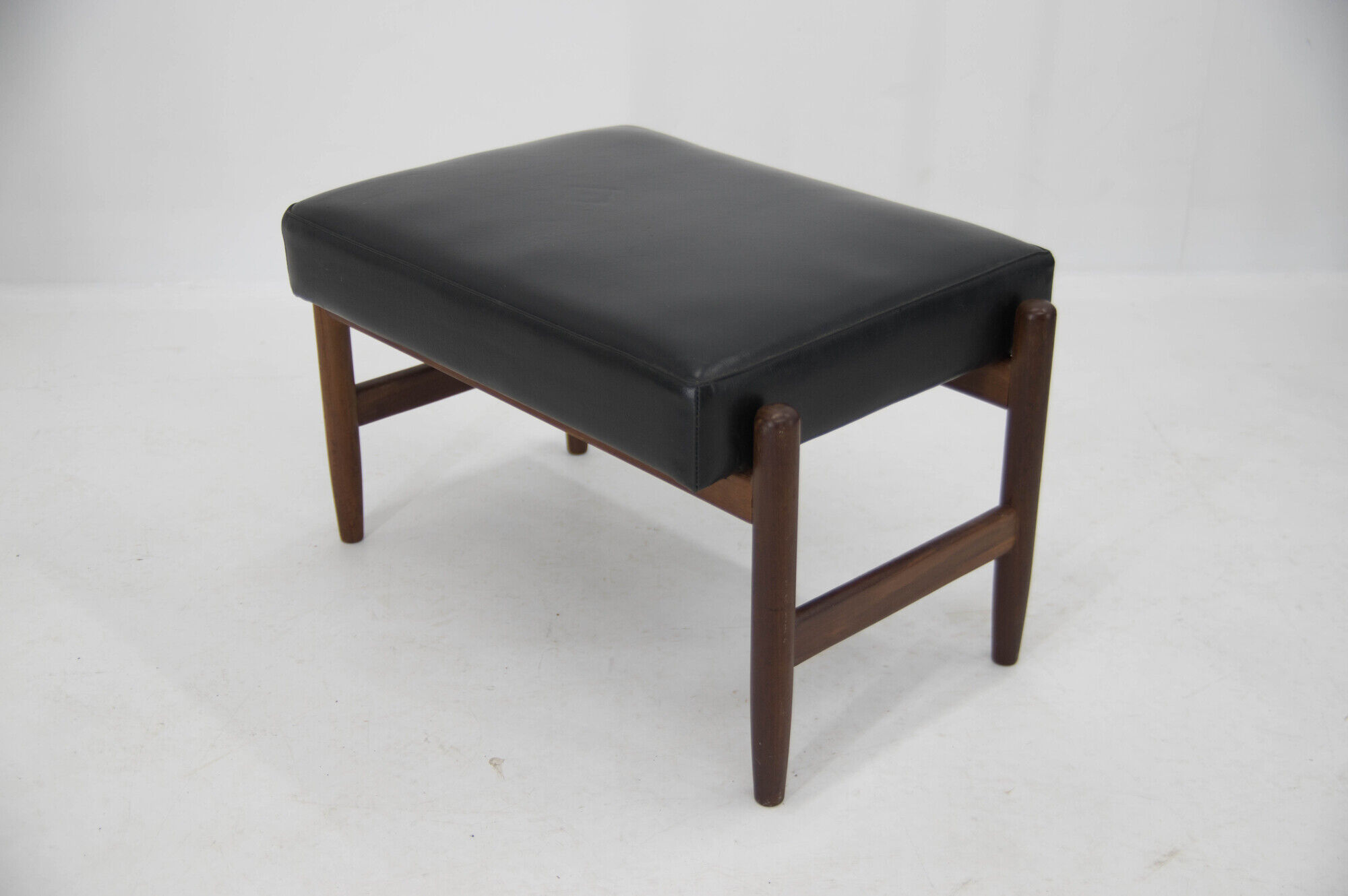 Footrest in Teak and Black Leather, Denmark, 1960s