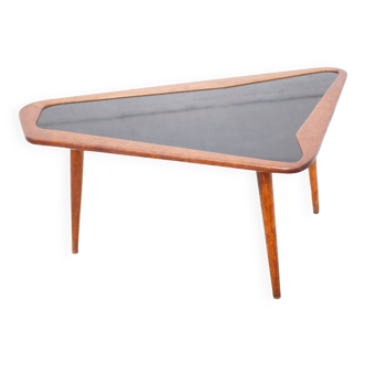 Vintage coffee table by Charles Ramos for Castellanata, black formica wood table asymmetrical shape