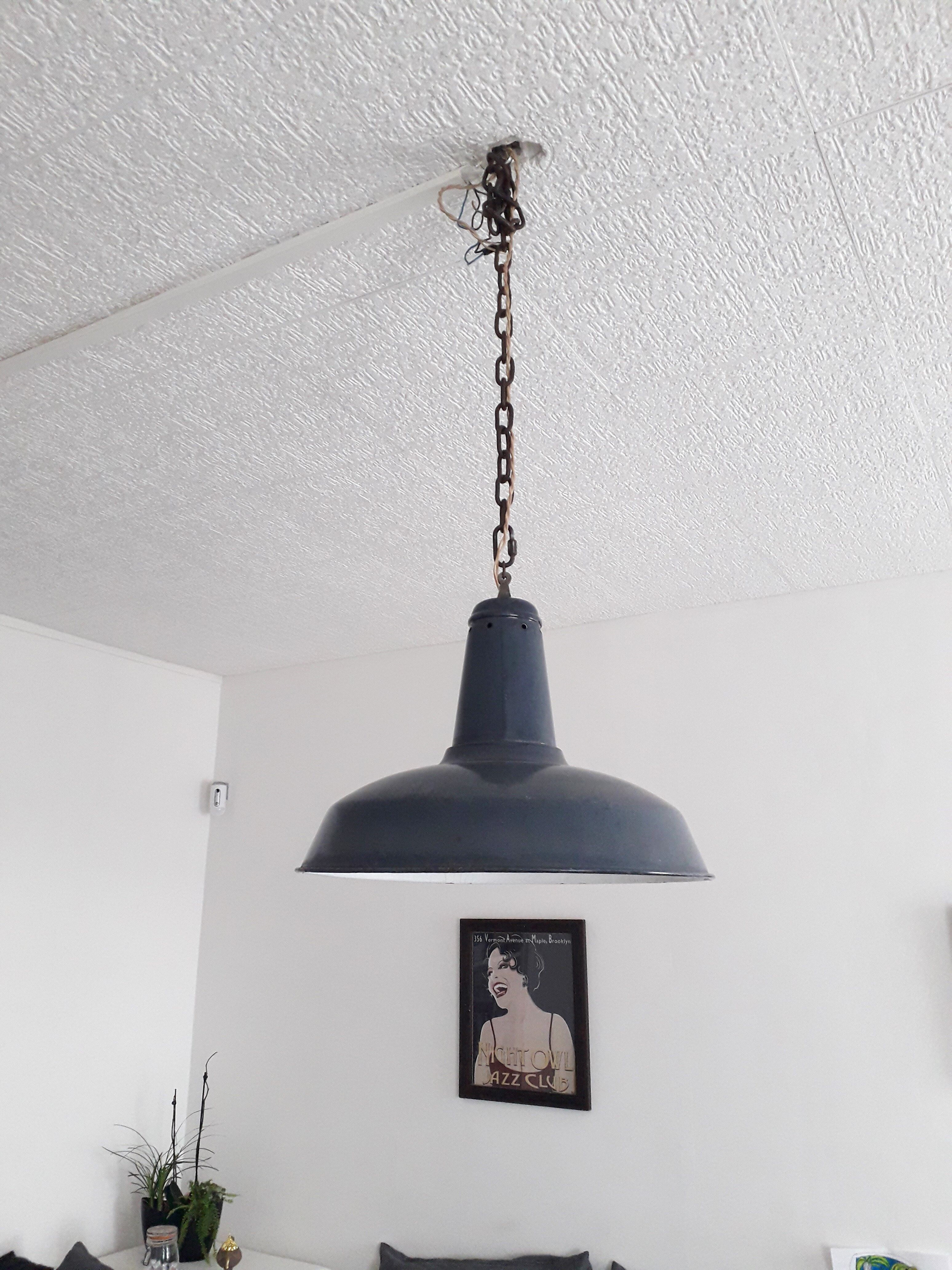 Industrial suspension XXL - Blue and white enamelled sheet - 1940