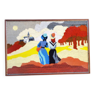 Vintage wool thread painting