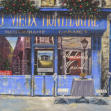 Paris Cafe 'Au Vieux Montmartre' - Oil on Canvas