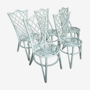 Lot of 5 rattan chairs 50s