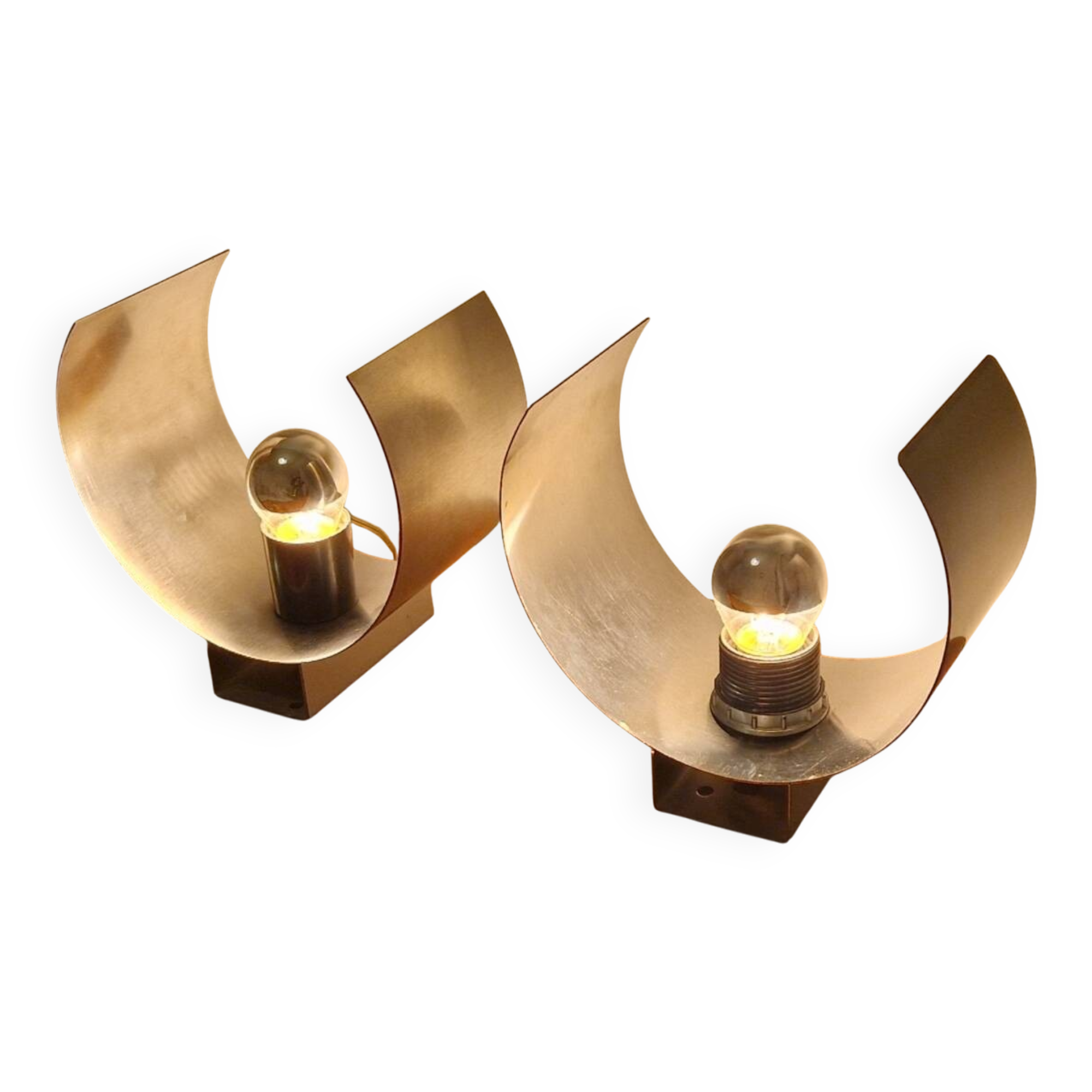 Pair of sculptural lamps in brushed metal – Design by Philippe Rogier