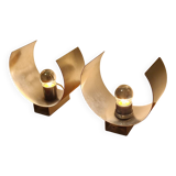 Pair of sculptural lamps in brushed metal – Design by Philippe Rogier