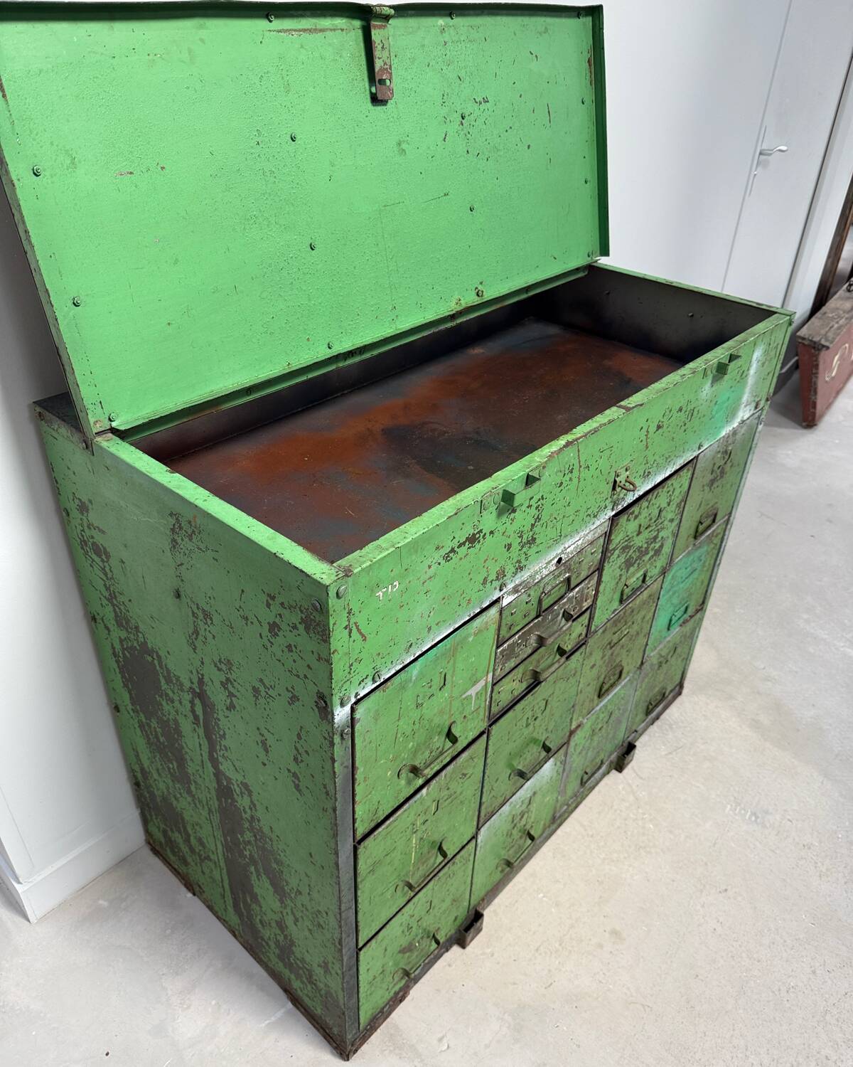 Tiroir Métal Vert Armoire Hoosier Vintage – Rare – Américain