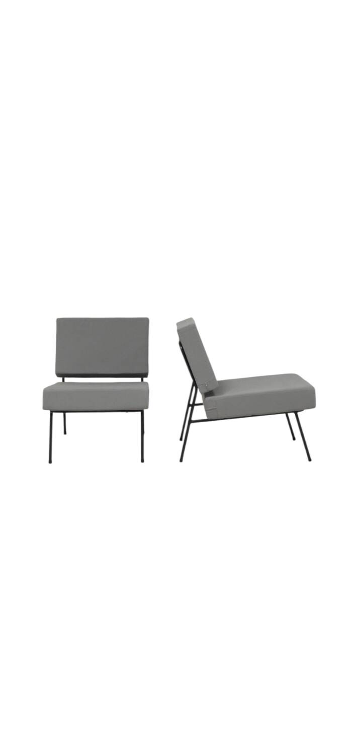 Pair of armchairs Paul Geoffroy for Airborne, grey fabric.