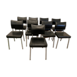 Suite de neuf chaises vintage en chrome et similicuir XX siècle