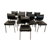 Suite of nine vintage chairs in chrome and imitation leather XX century