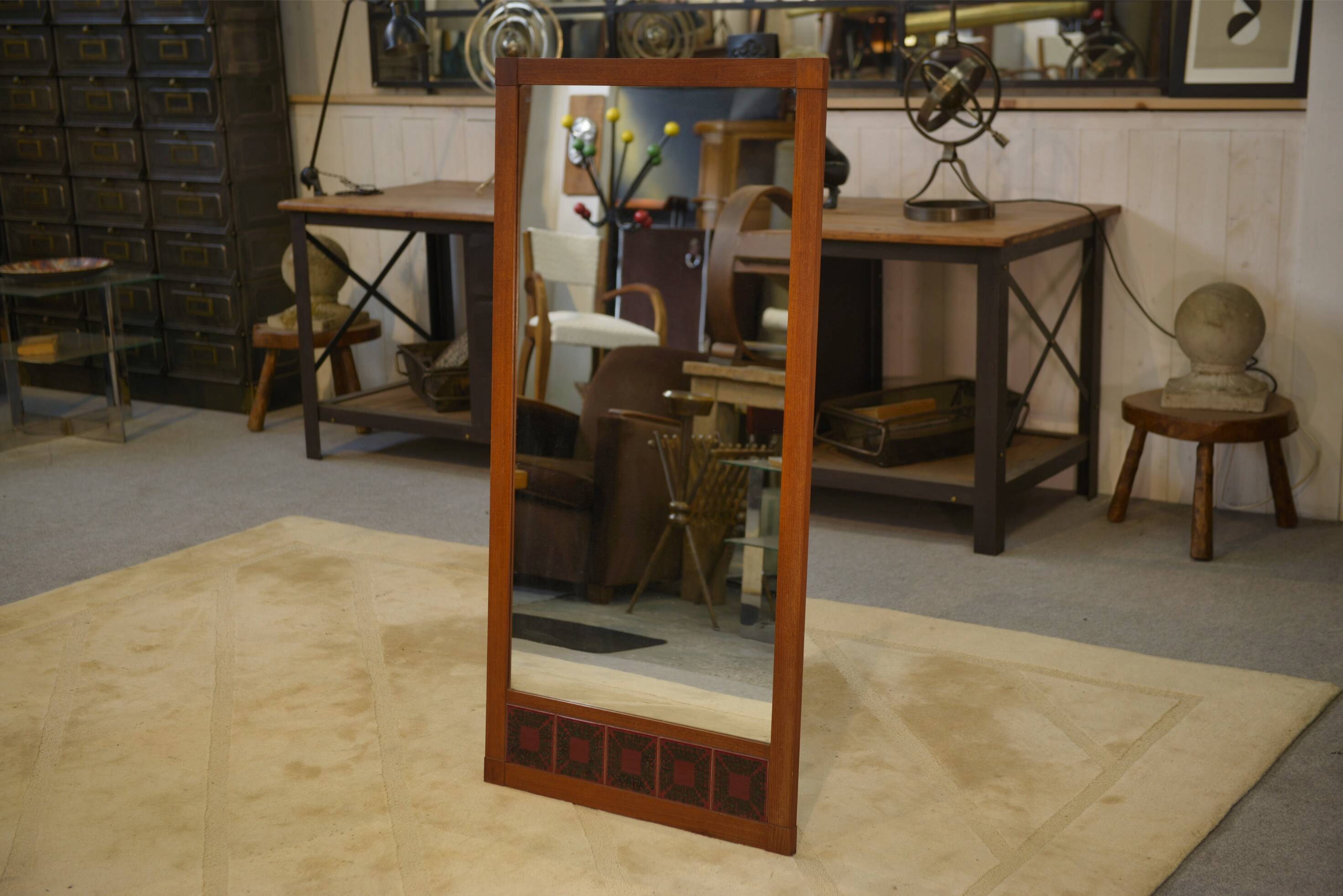 Scandinavian teak and ceramic mirror 1960s