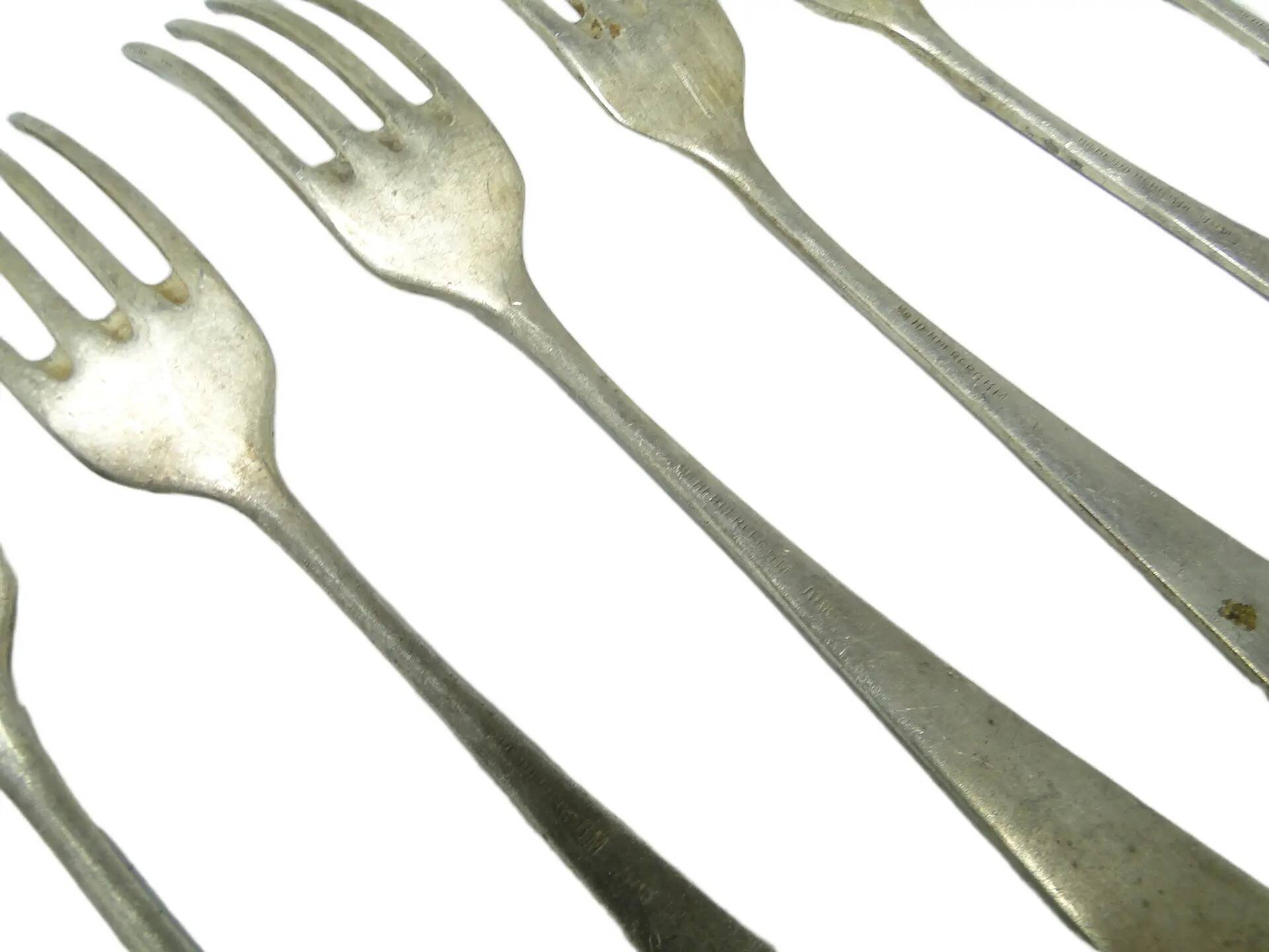 Set of forks, minimalism, silver-plated brass, Henneberg Brothers, Poland, 1930s