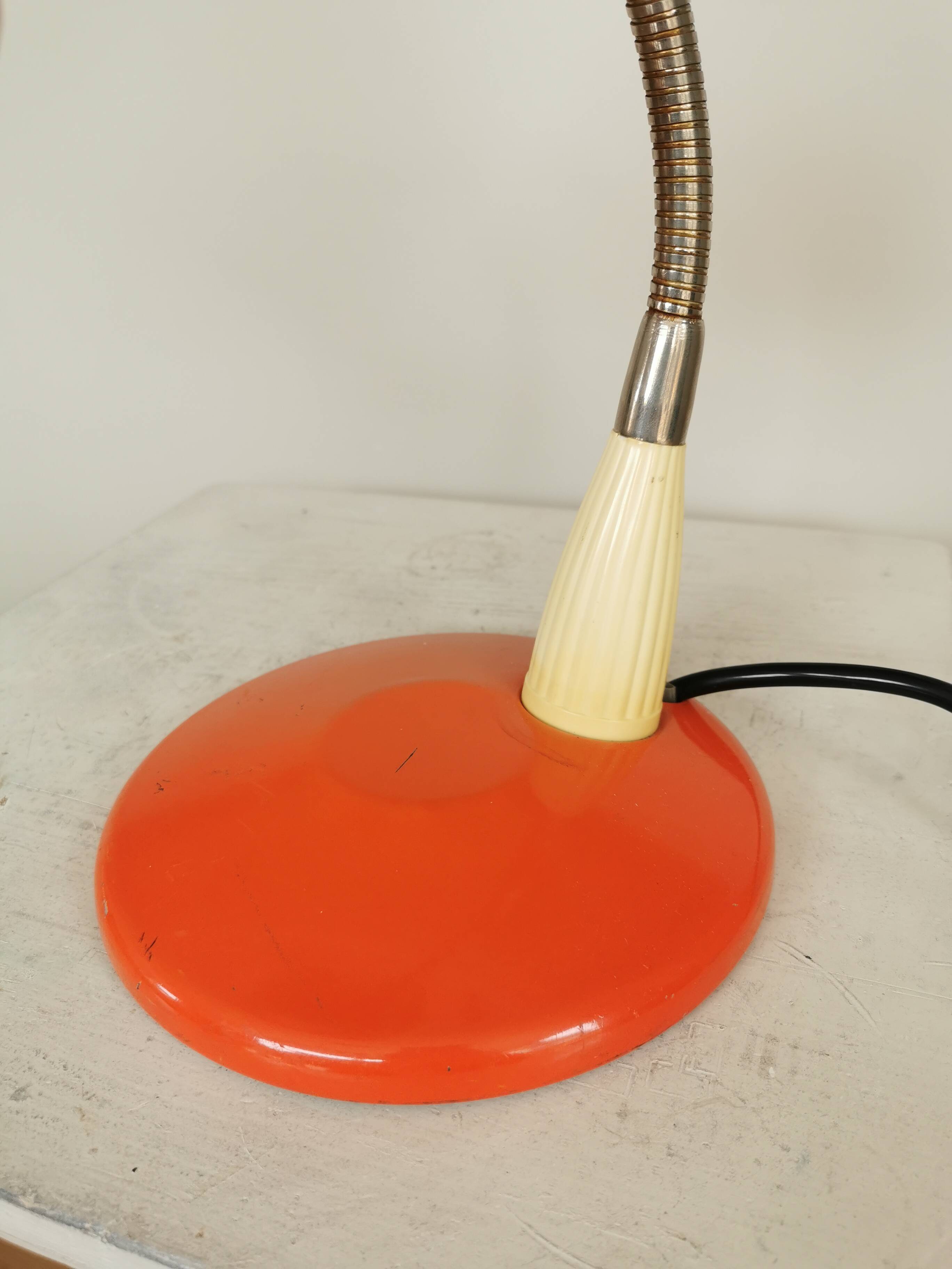 Vintage Orange Gooseneck Desk Lamp: 1970s Industrial Table Light