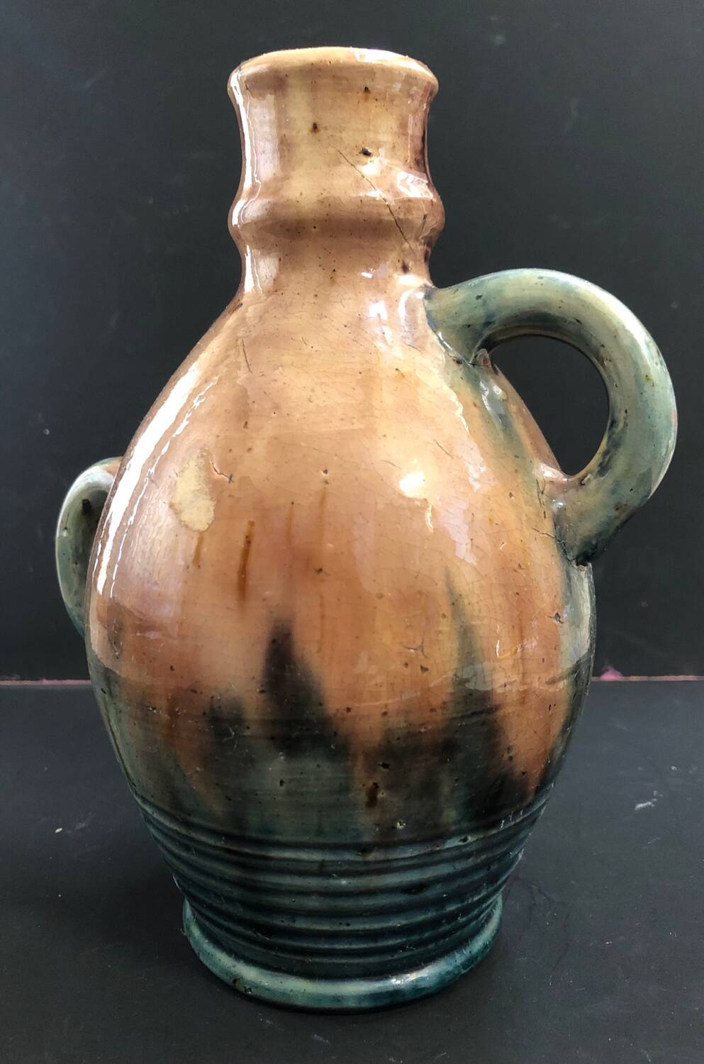 Vase with asymmetrical handles in Flemish stoneware