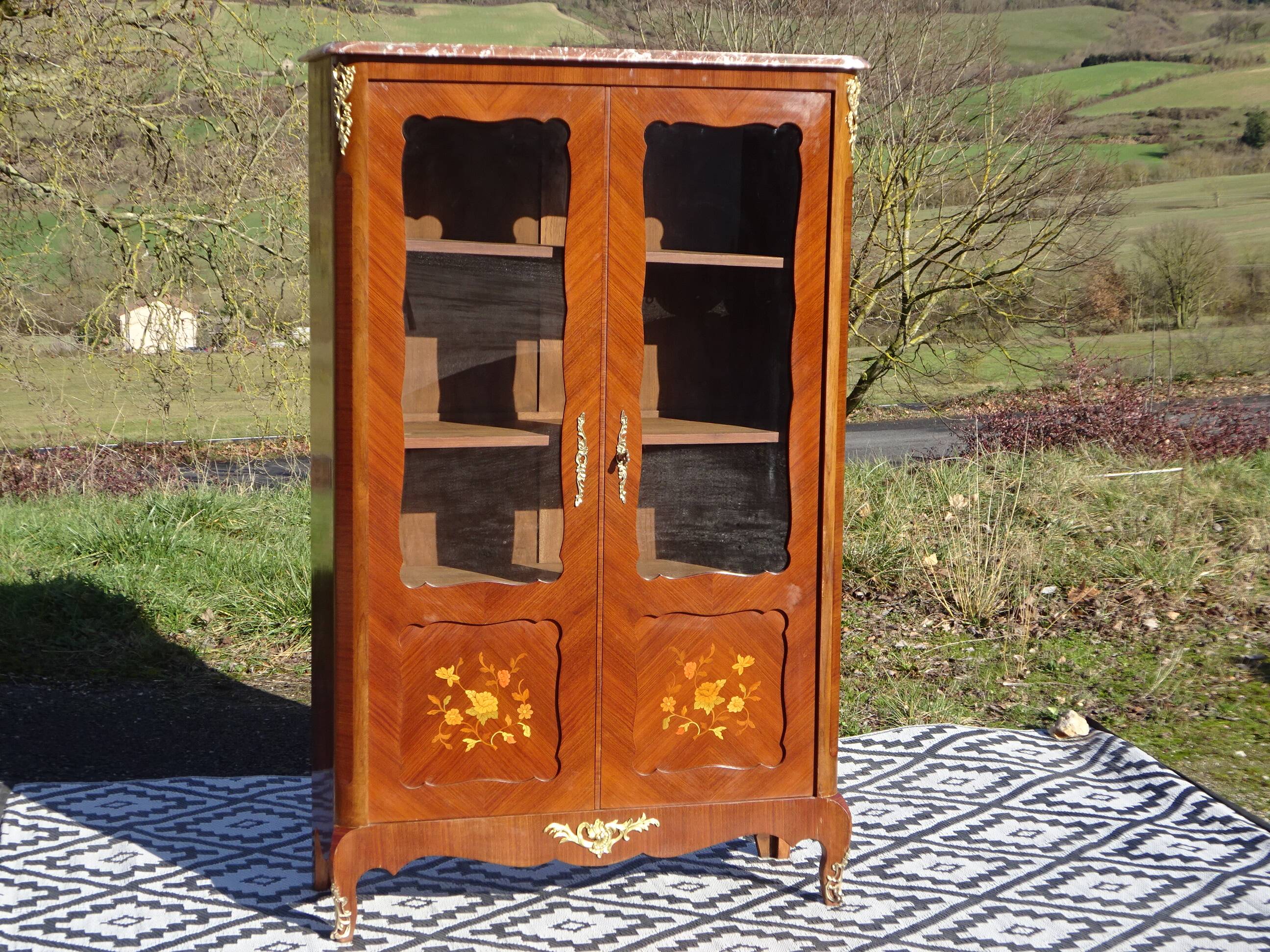 Glass library with rosewood marquetry in the Louis XV style.