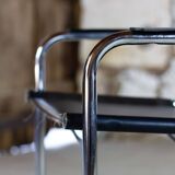 Cantilever armchair in chromed metal and black leather, 1970