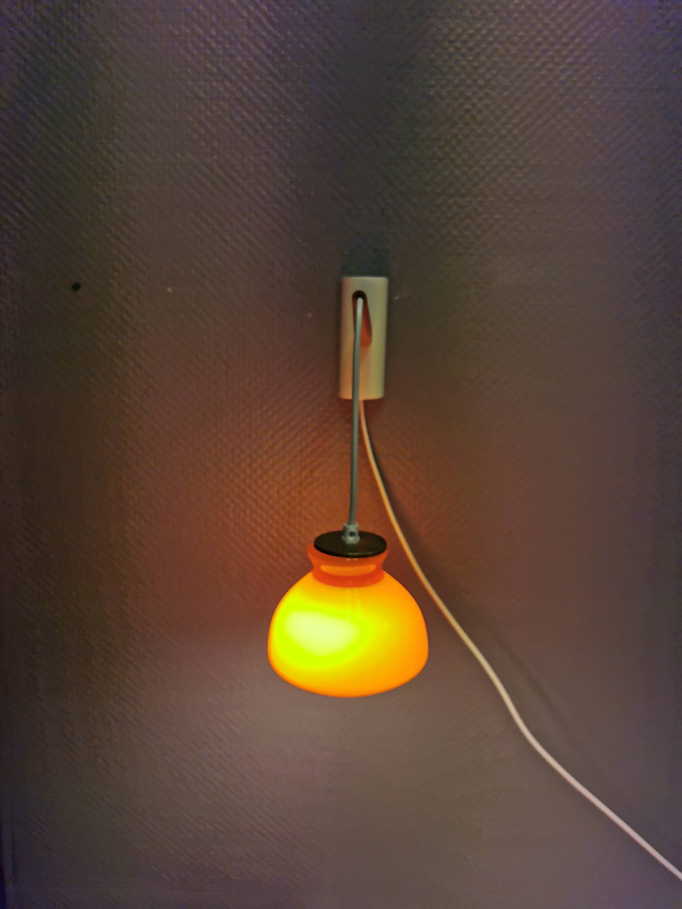 Holmegaard wall lamp in glass, nice orange/red color, danish design, retro, vintage, 1970s