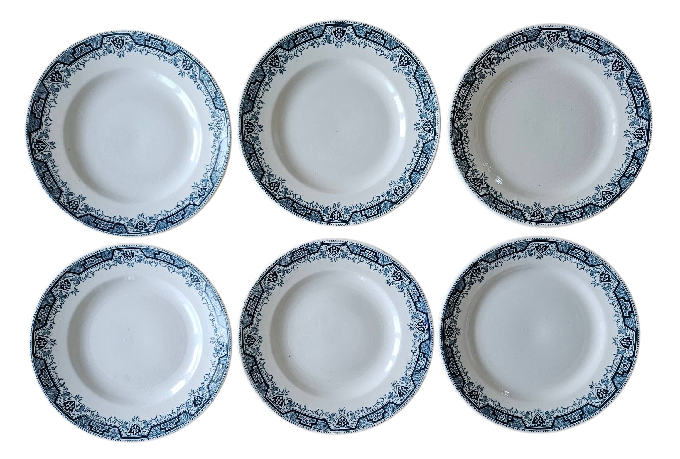 6 antique flat plates in Saint-Amand earthenware (Nord)