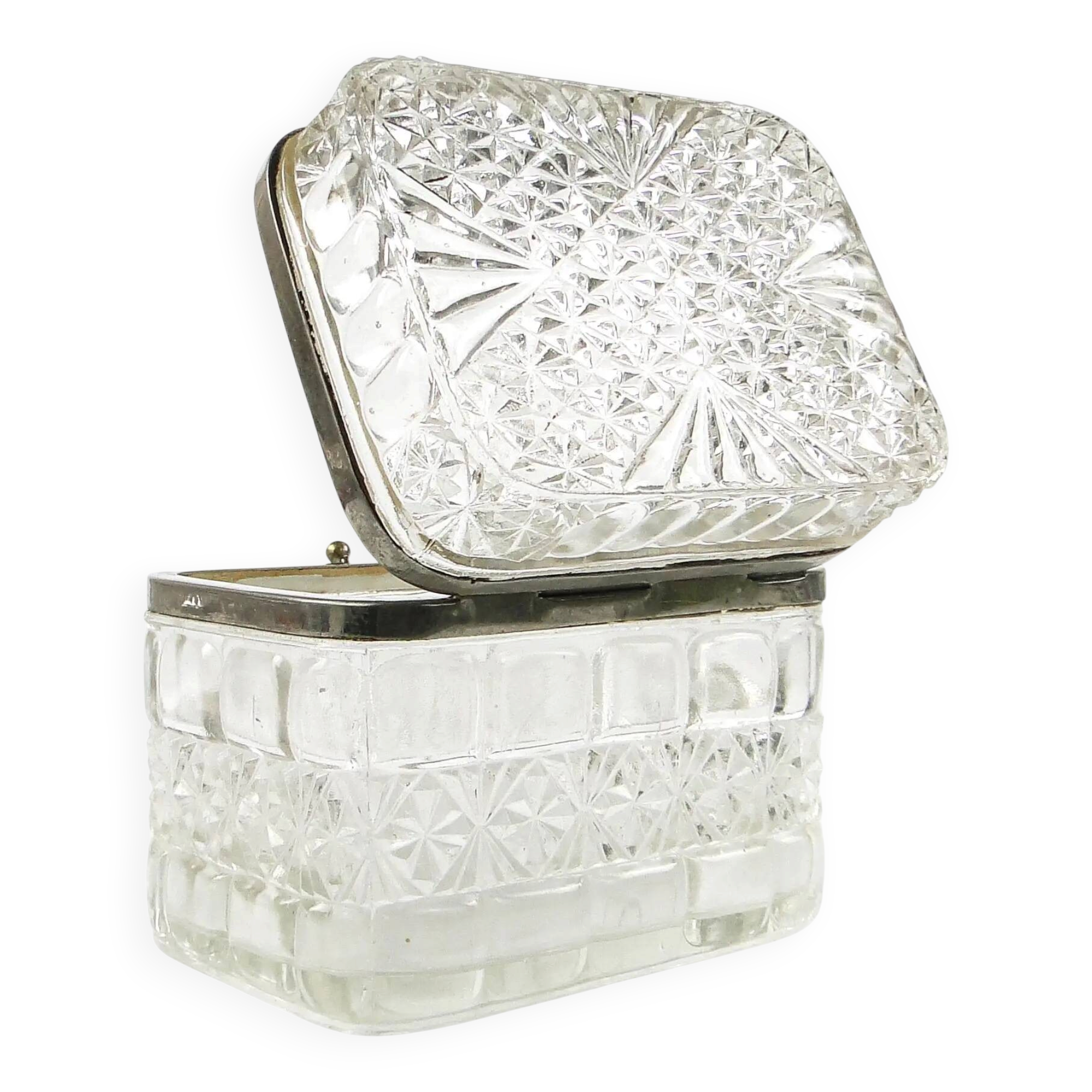 Bonbonnière Art Déco, verre pressé, HSG Ząbkowice, Pologne, années 1930