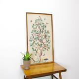 Vintage bird embroidered paint with wooden frame