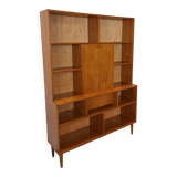 Deens hoge teak vakkenkast met bar vintage wandkast