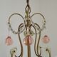 French Vintage 4 Light Metal Cage Chandelier with Bead Swag and Pink Murano Drops