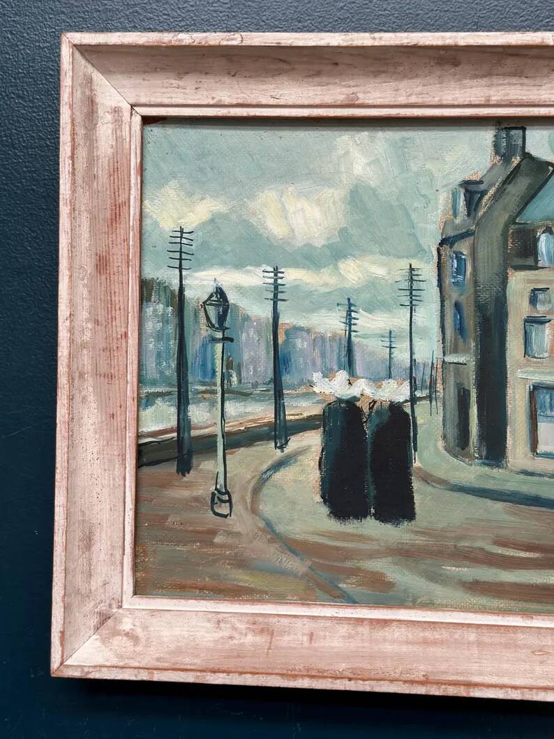 Original Swedish Oil on Panel – "Figures in the Street" by R. Eichburn – Signed – Dated 1936 – Framed – 47 × 39 cm (18.5" × 15.4")