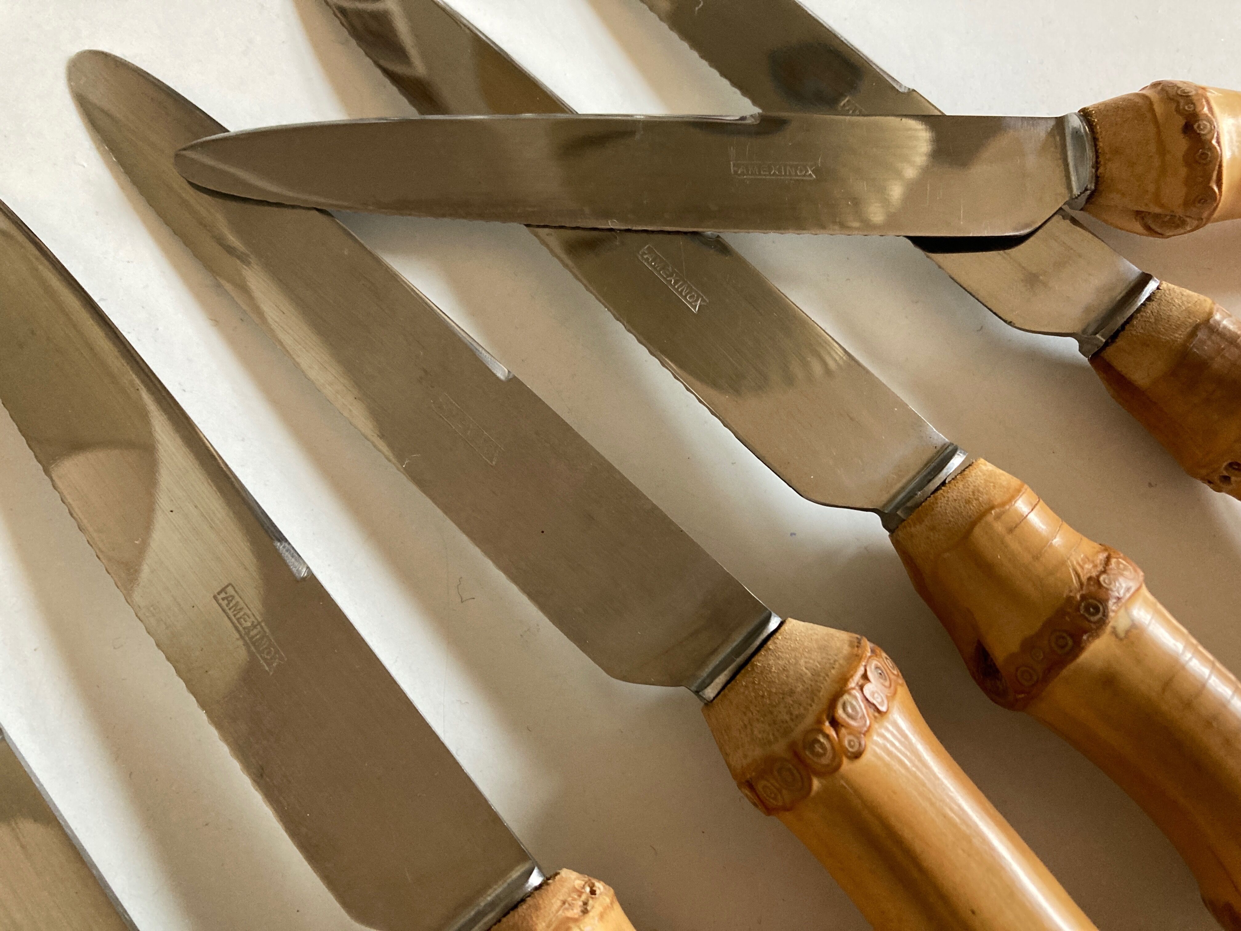 Set of 6 table knives 1960 Riviera bamboo handle