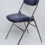 Chaise pliable skaï bleu pieds chromés
