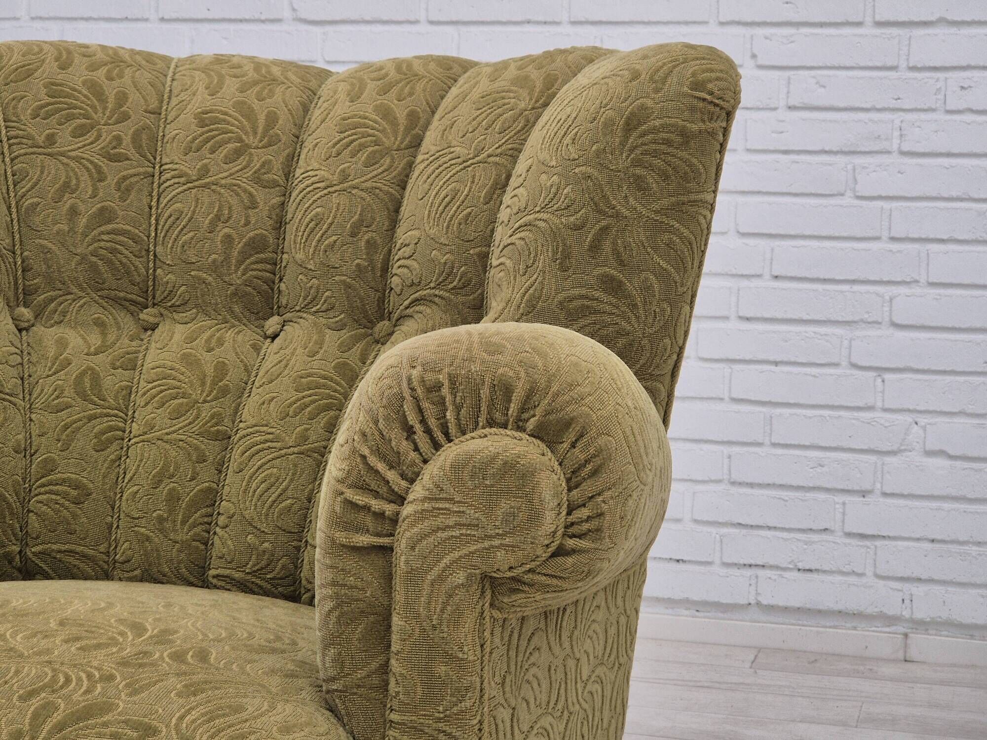 1960s, Danish vintage relax armchair, furniture cotton/wool, beech wood.
