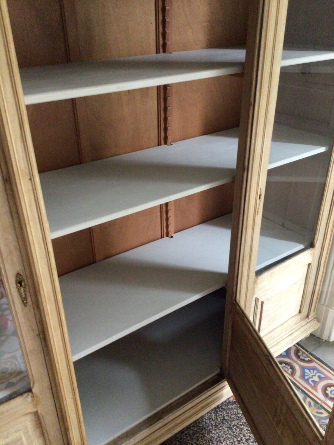 Pickled oak display bookcase