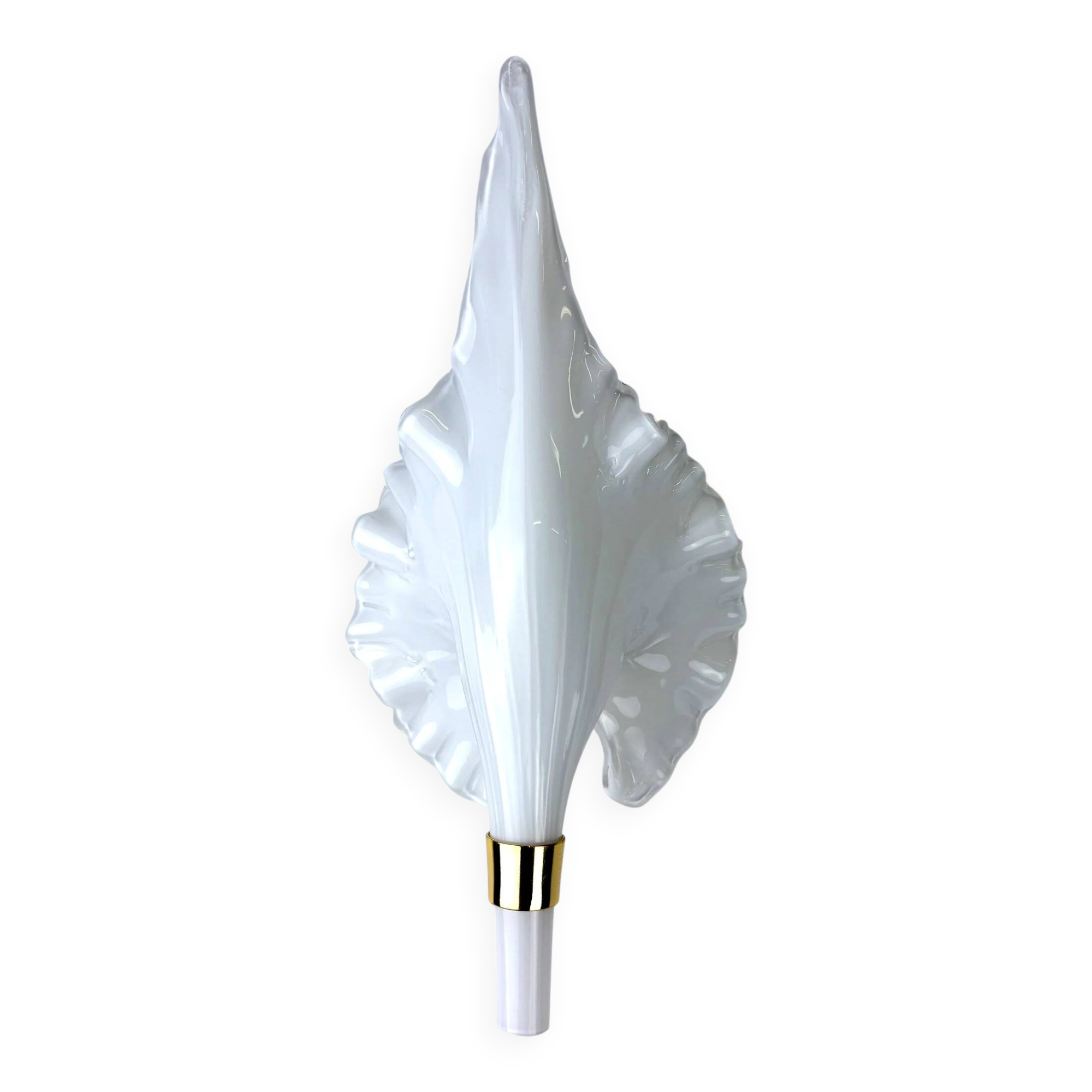 "Calla Lily" leaf-shaped wall sconce, Murano glass & gilt brass, Italy, circa 1970s
