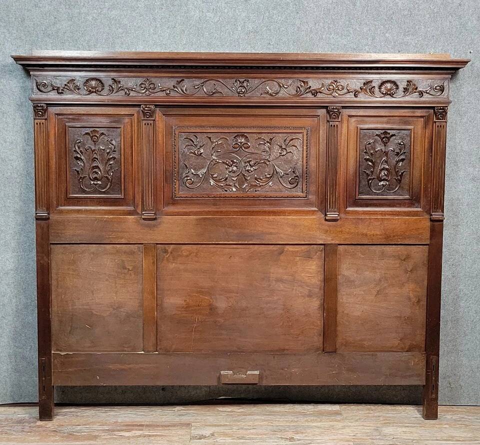 Very large Renaissance style center bed in carved walnut circa 1850
