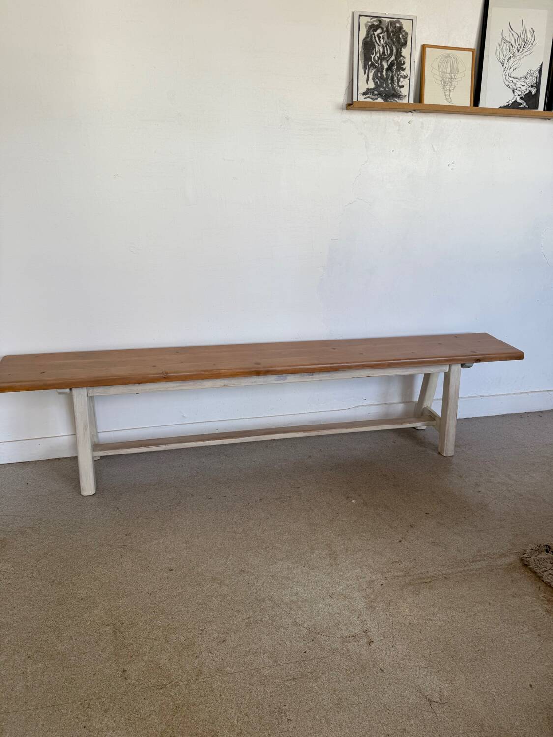 Vintage solid wood farmhouse bench