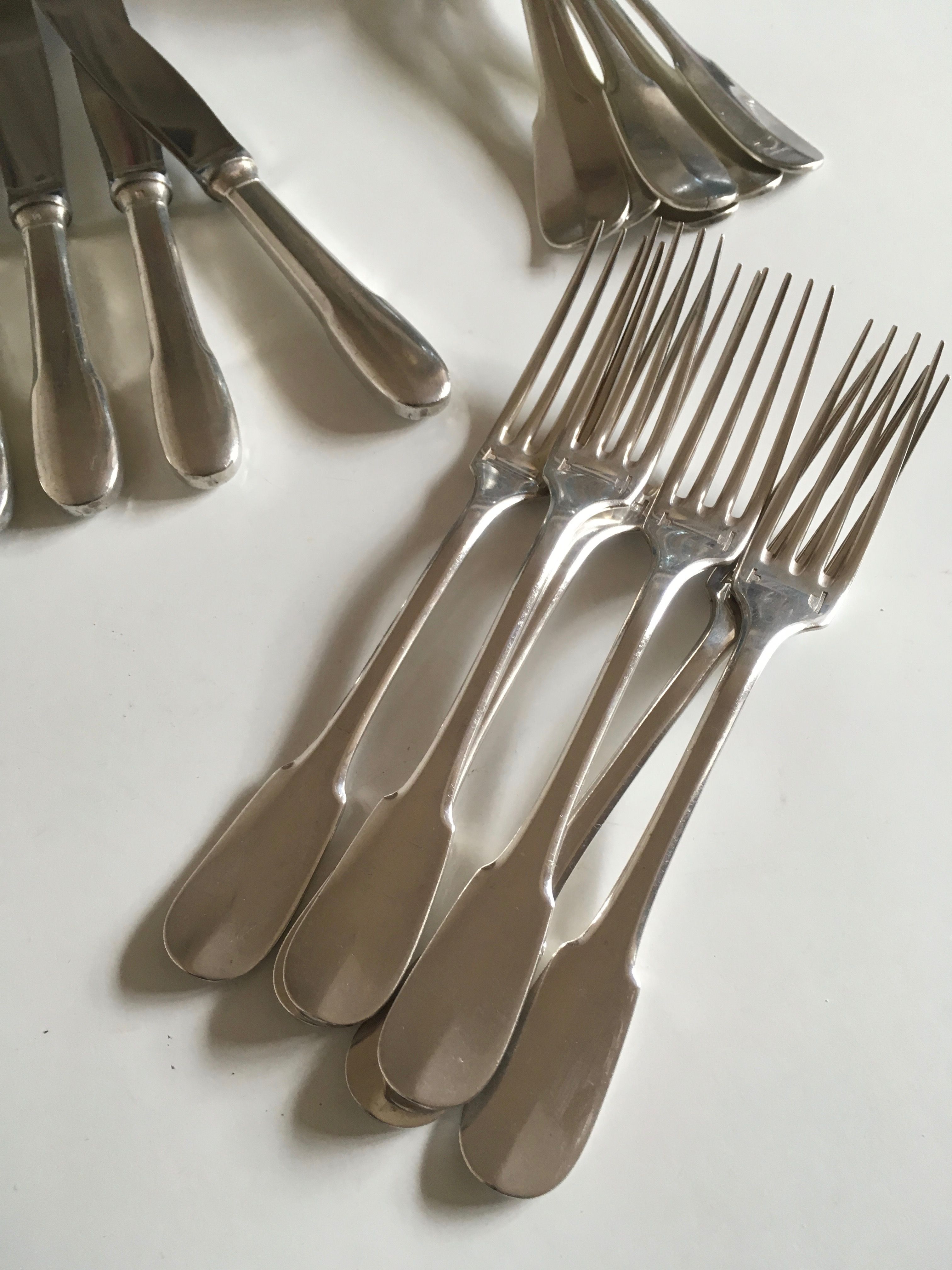 Set Christofle knives forks Cluny spoons in silver metal