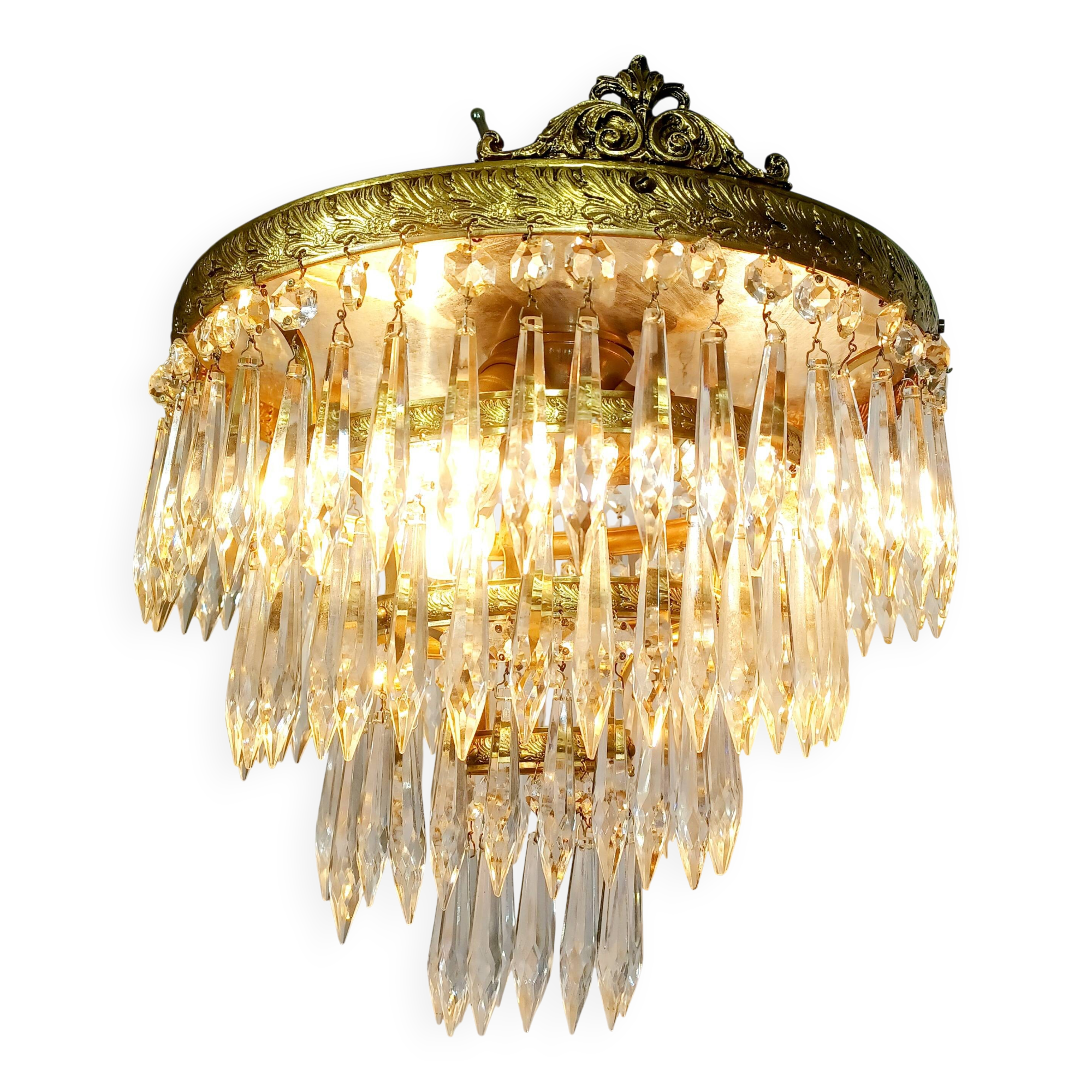 Plafonnier 3 lumières bronze cristal