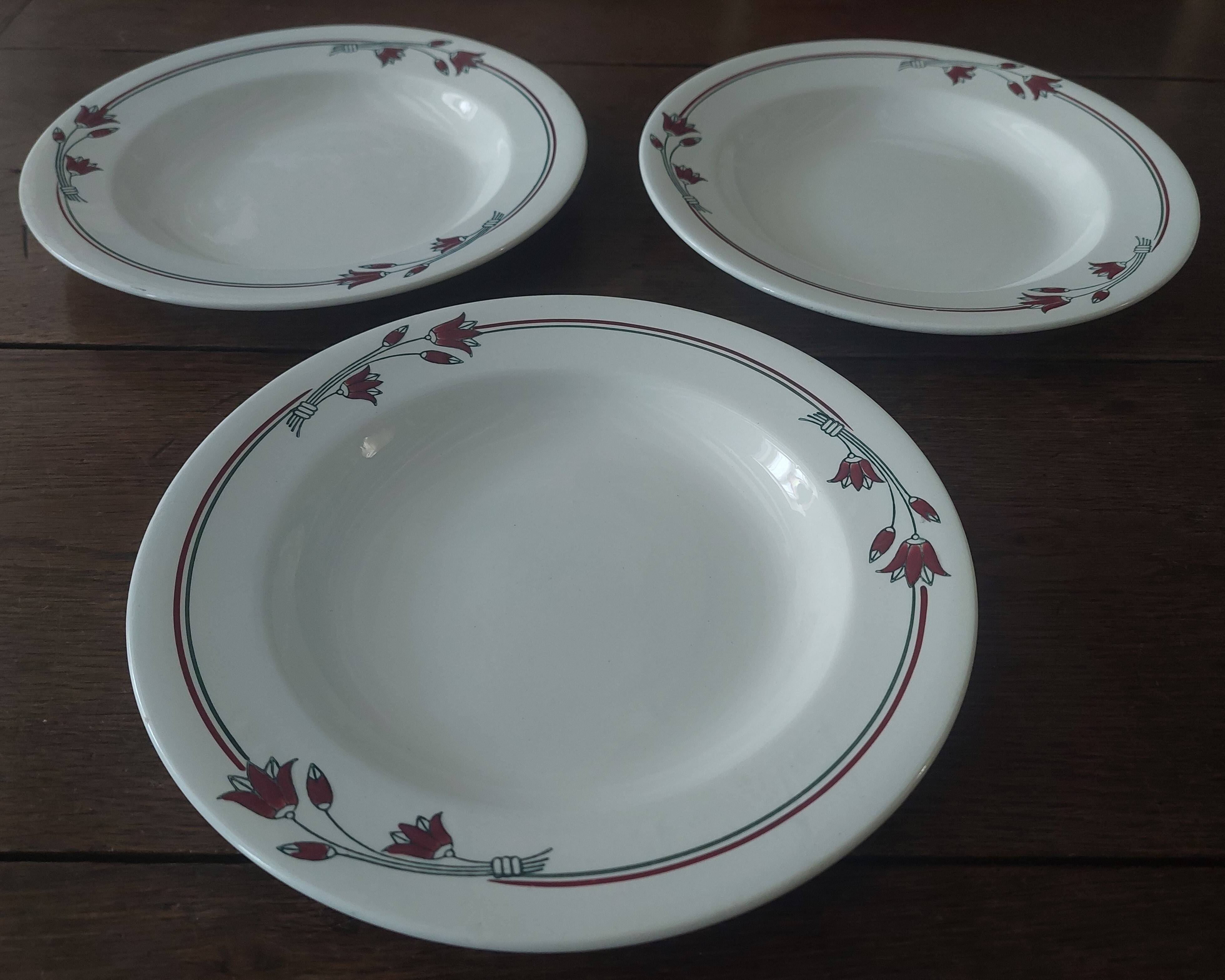 Salins E.Charbonnier half-soup plates, Athos decor, series of three years