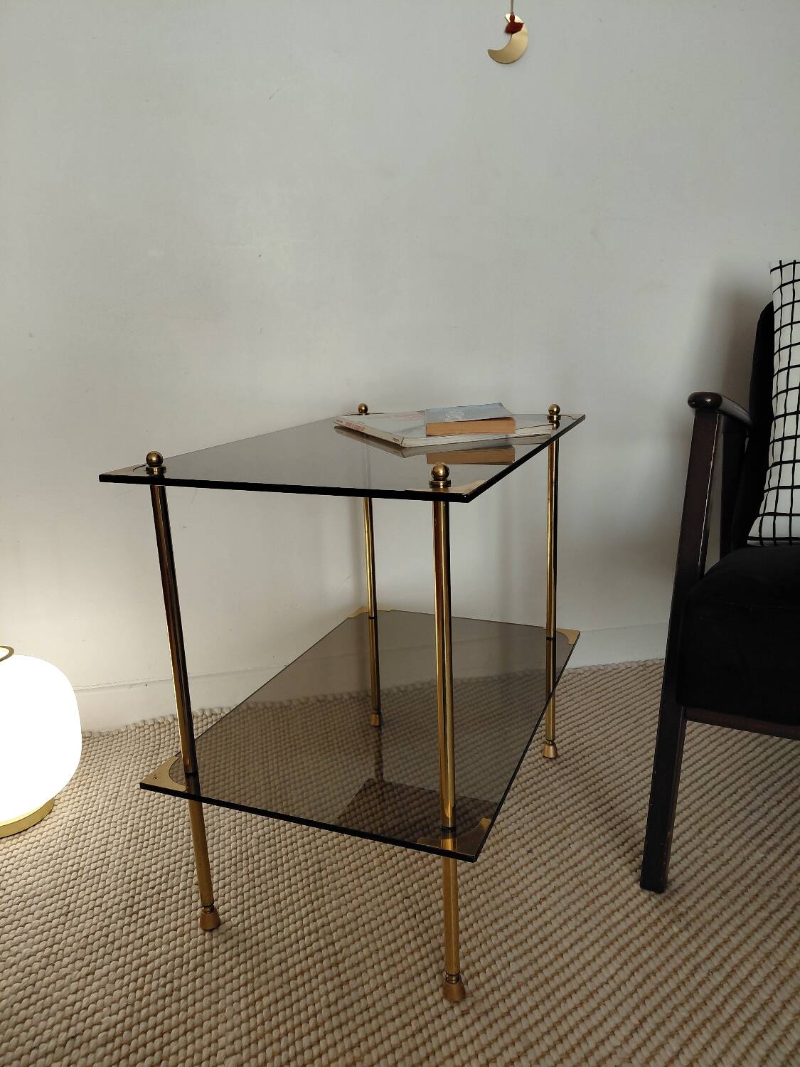 Modernist brass and smoked glass table - 1970s gallery style.
