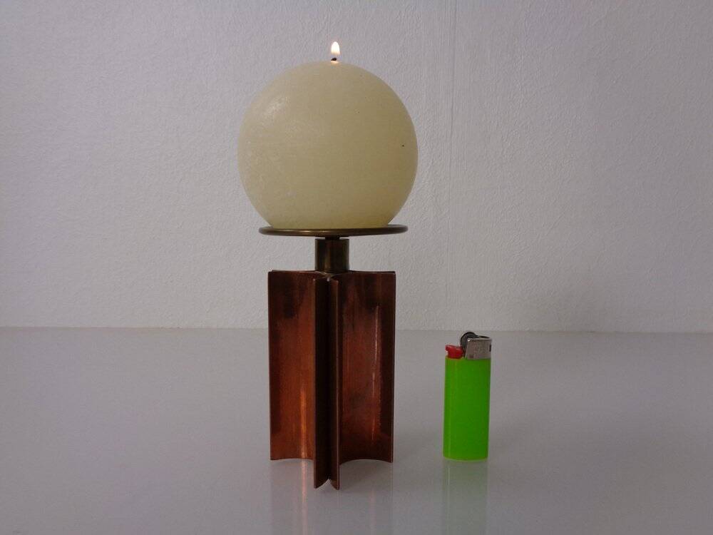 Vintage German Brutalist Candleholder in Copper and Brass, 1960s