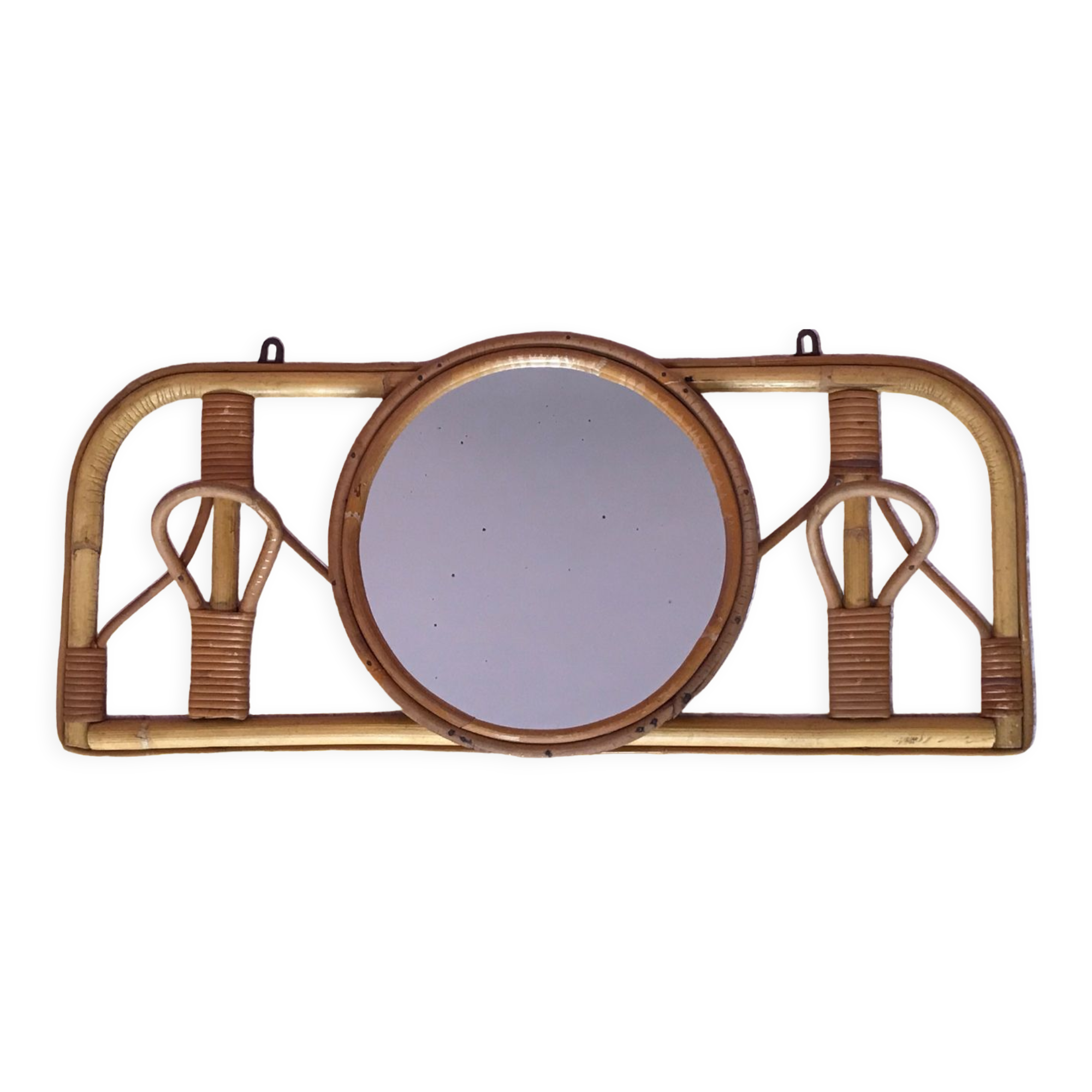 Rattan coat rack and vintage mirror