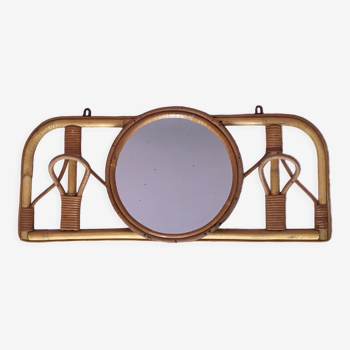 Rattan coat rack and vintage mirror