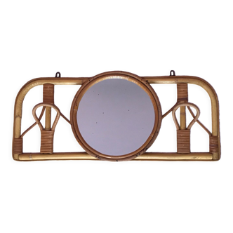 Porte manteau rotin et son miroir vintage