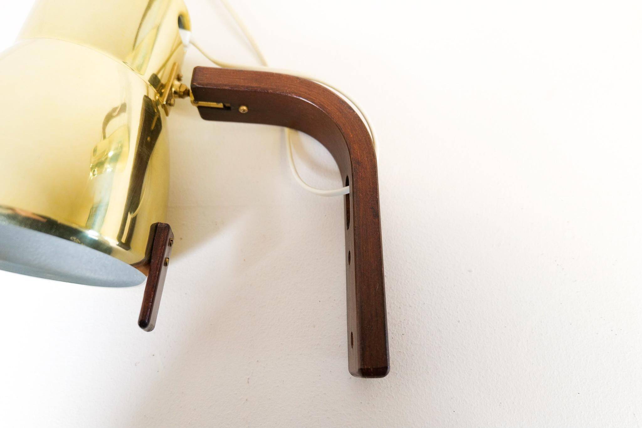 Hans-Agne Jakobsson Wall Lamps in Brass and Stained Wood, Sweden, 1970s