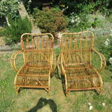 Pair vintage rattan armchairs
